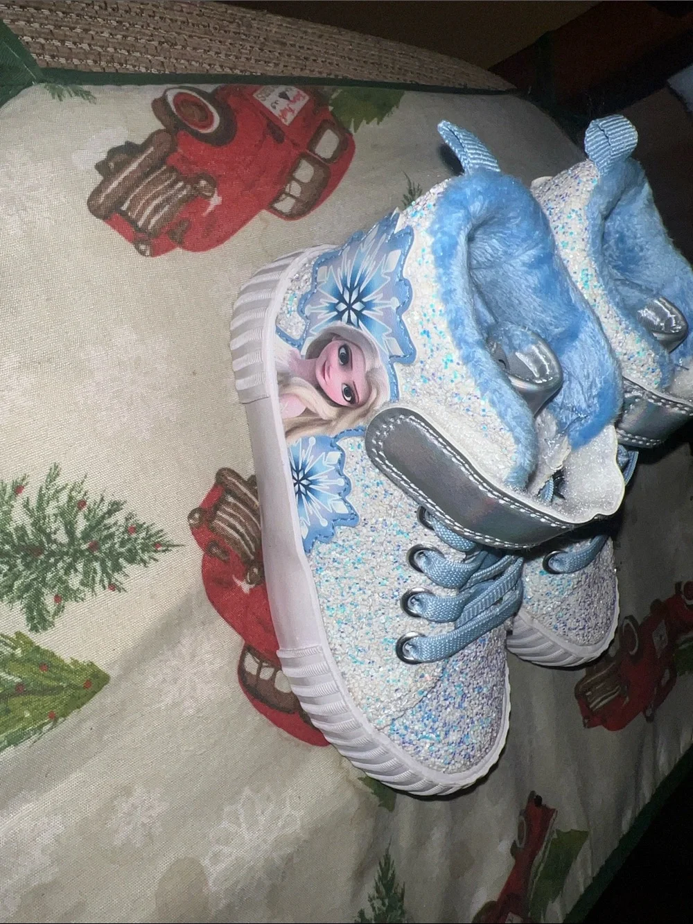 Disney Sparkle Blue High-Top Kids Sneakers with Faux Fur